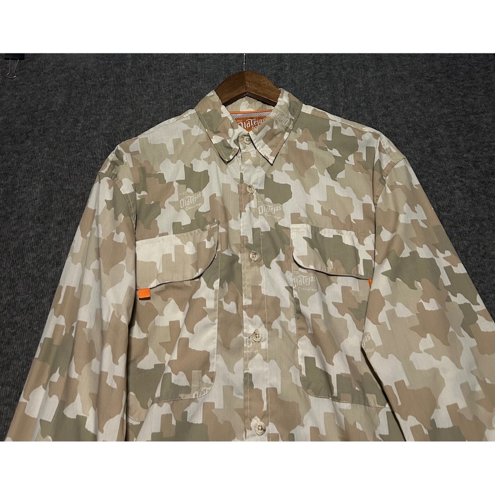 Old tejas button up shirt long sleeve camouflage mens medium fishing outdoors